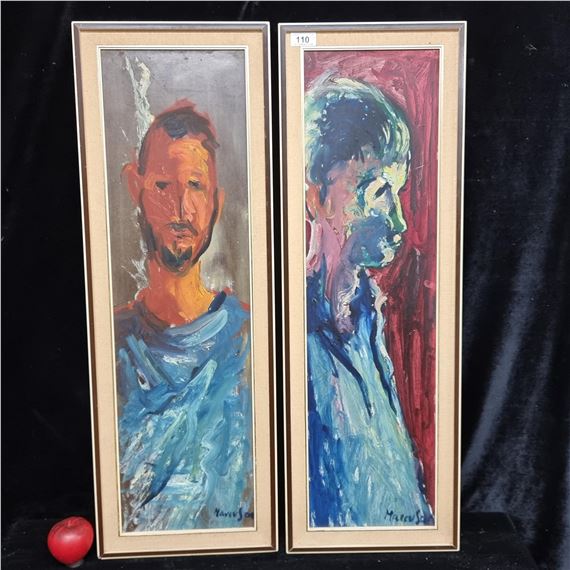 Striking male portraits, one in profile with the other en face - Lawrence Marcuson