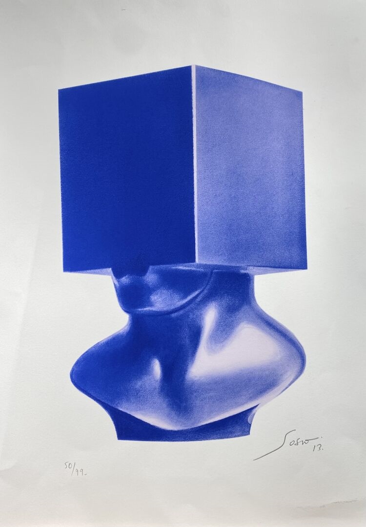Sacha Sosno | Tête carrée bleue | MutualArt