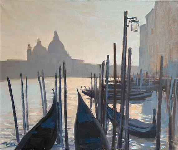 Evening on the Grand Canal by Edmon Guillain, dated 92
