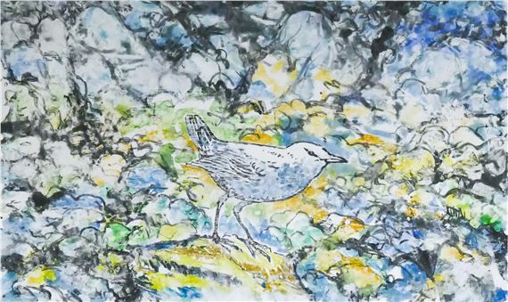 Neil Meitzler ''Bird on the Rocks'' Monotype Mated 16''x20