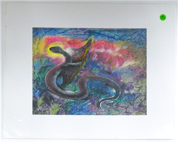 Neil Meitzler ''Winged Snake'' Mixed Media on Paper Matted 16''x20