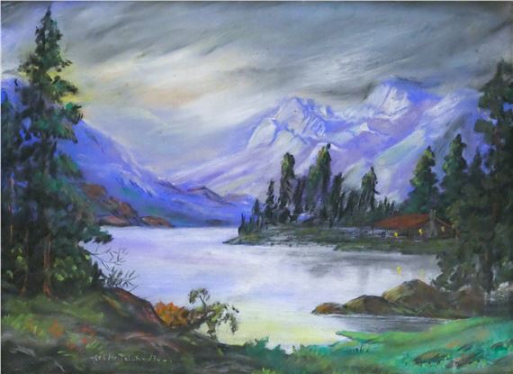 Early Neil Meitzler ''Cabin Landscape'' 1944 Pastel on Paper