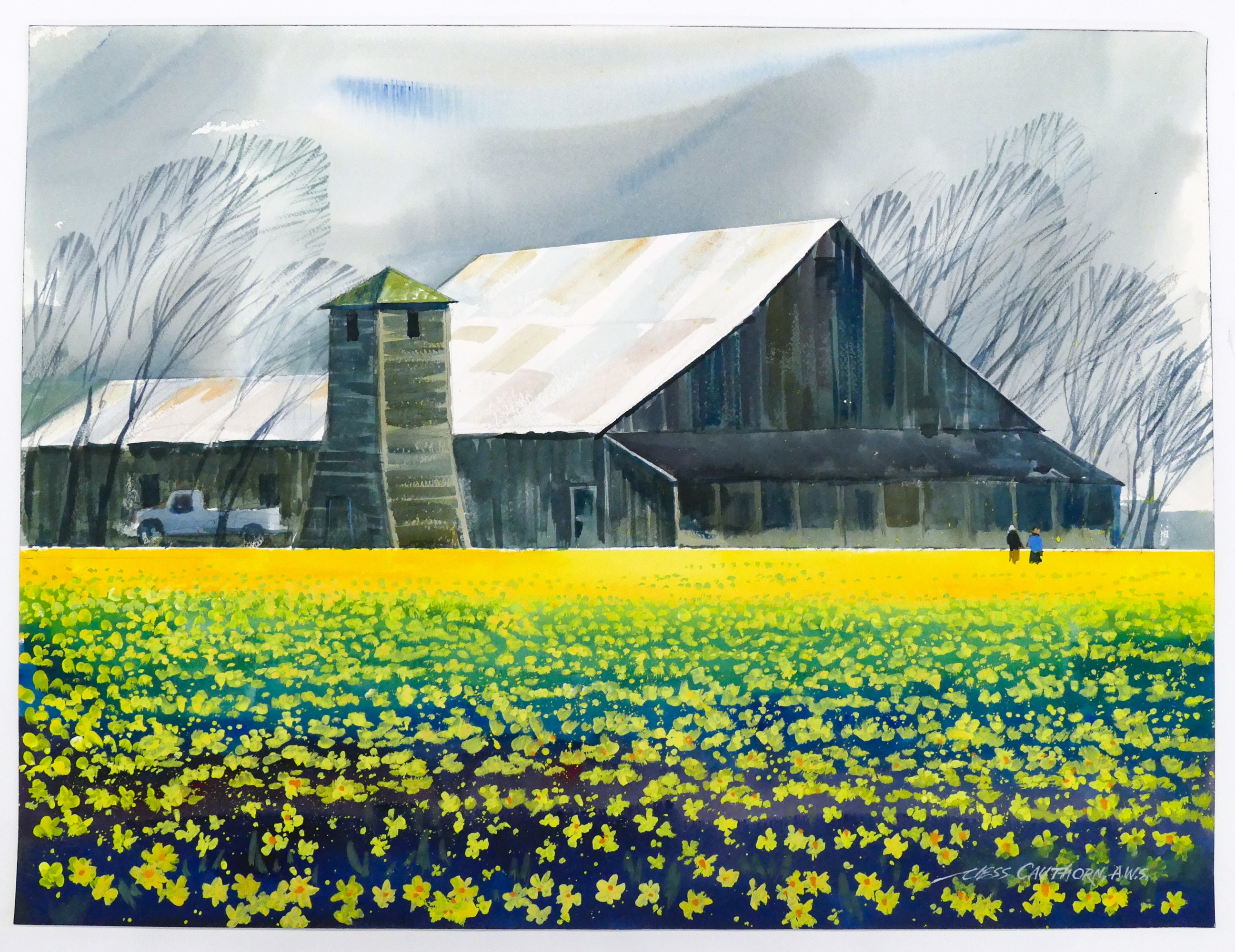 Artwork by Jess Cauthorn, Jess Cauthorn A.W.S. ''Daffodil Time'' (Skagit Valley) Watercolor, Made of Watercolor on Wove Paper