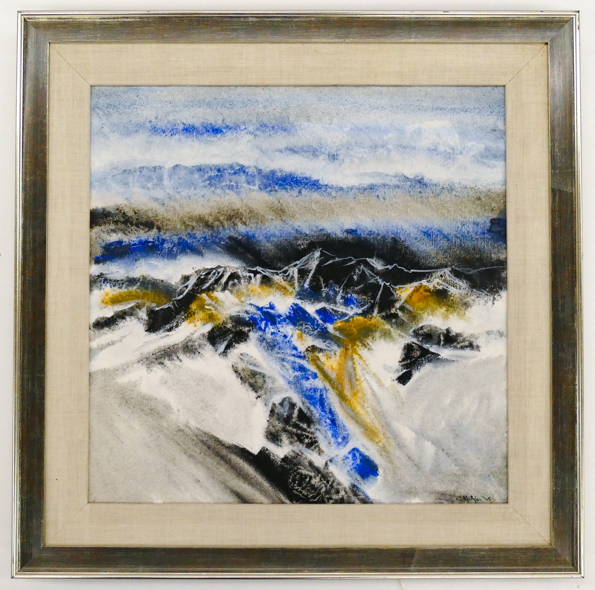 Artwork by Neil Meitzler, Neil Meitzler ''Blue Mystic Mountains'' 1965 Casein on Canvas, Made of Casein on Canvas