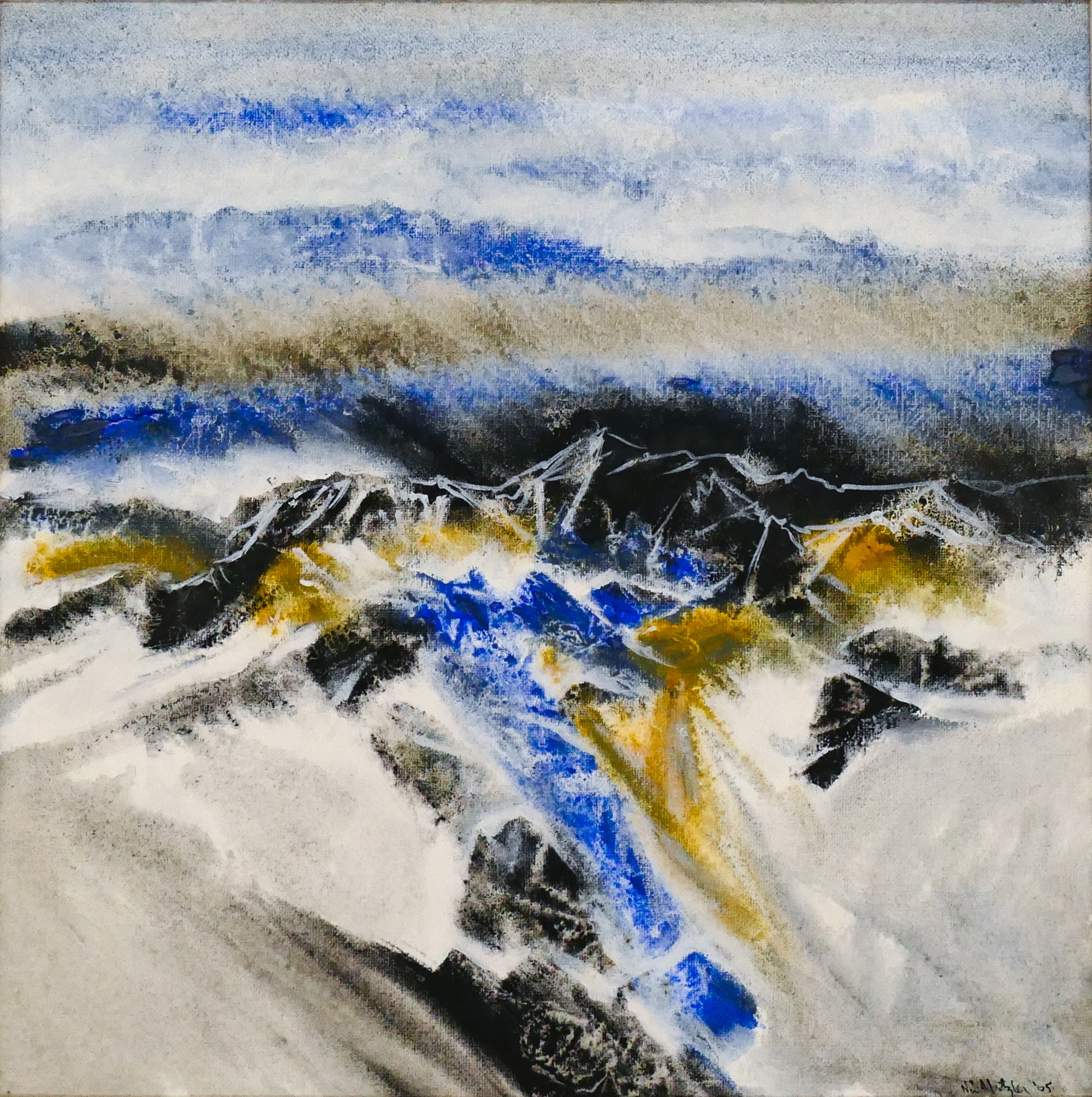 Artwork by Neil Meitzler, Neil Meitzler ''Blue Mystic Mountains'' 1965 Casein on Canvas, Made of Casein on Canvas