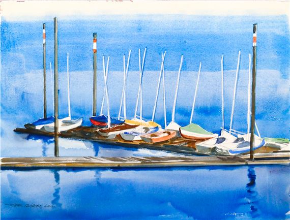 Jess Cauthorn A.W.S. ''Sailboats'' Watercolor on Wove Paper 18''x24 by Jess Cauthorn