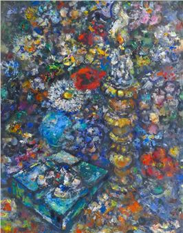 Byron Randall ''Candlestick & Flowers'' 1981 Oil on Masonite - Byron Randall