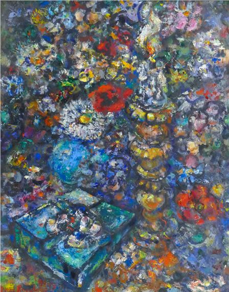 Byron Randall ''Candlestick & Flowers'' 1981 Oil on Masonite - Byron Randall