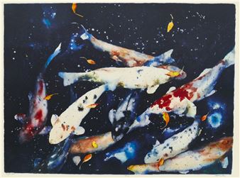 Kent Lovelace ''Night Pool'' (Koi Fish) S/N Color Lithograph 29.5''x40'' Sheet - Kent Lovelace