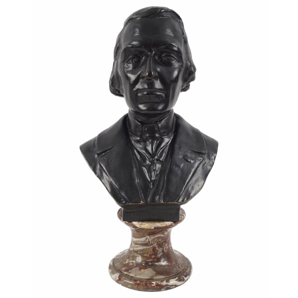 Bust of Giacomo Meyerbeck, 19th-century bronze, mounted on a rouge royale marble socle - Jean-Pierre Dantan