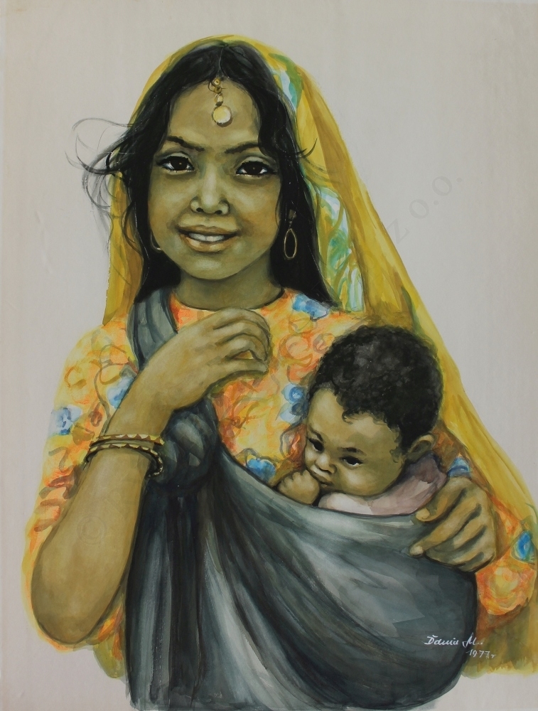 Hinduska z dzieckiem by Danuta Muszyńska-zamorska, 1977