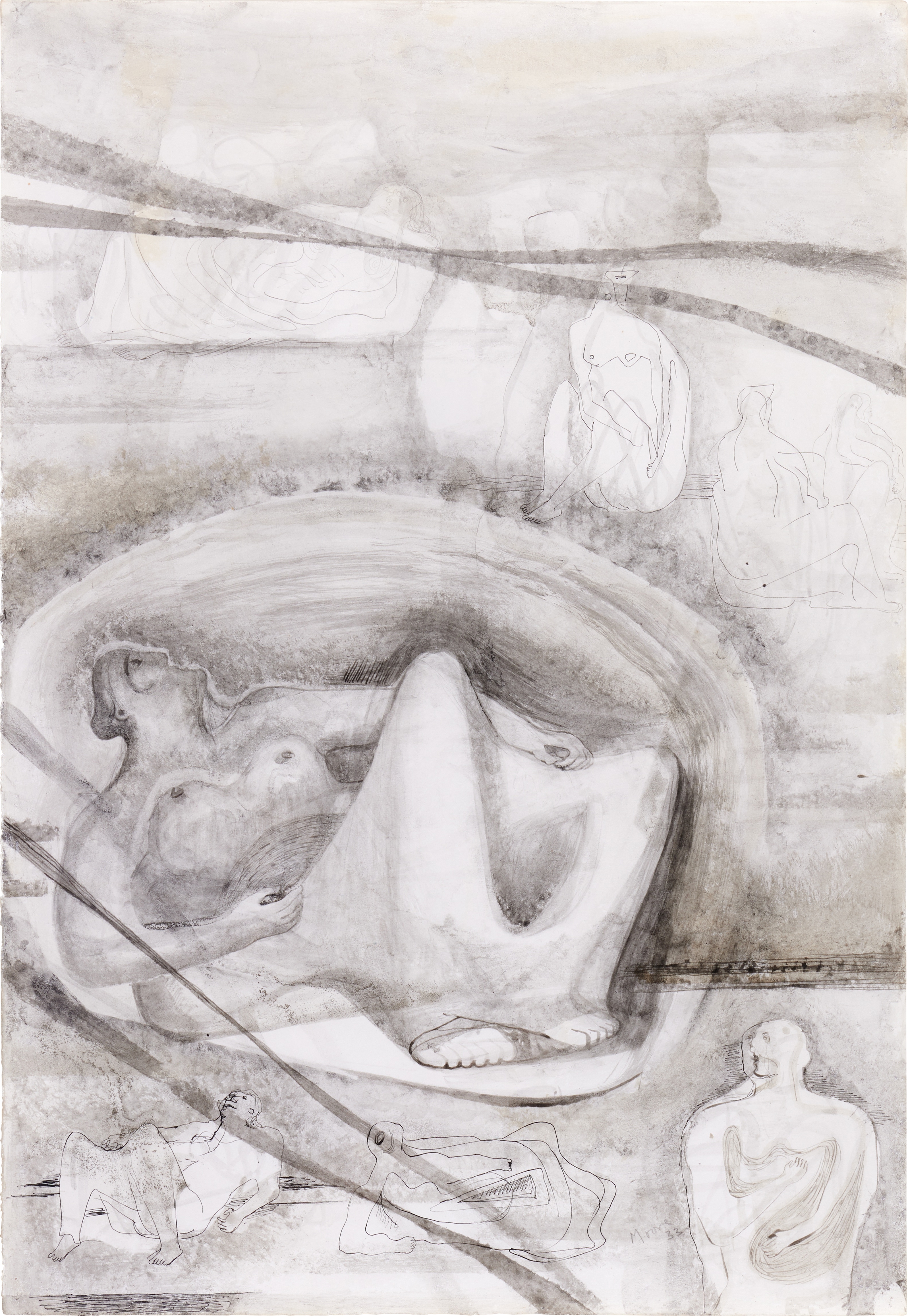 Henry Moore | Drawing for Sculpture: Reclining Figures (1933) | MutualArt
