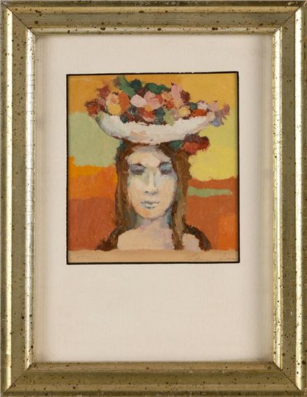 Cocotte", a portrait of a woman balancing fruit atop her head by Edna Gass, 20th Century