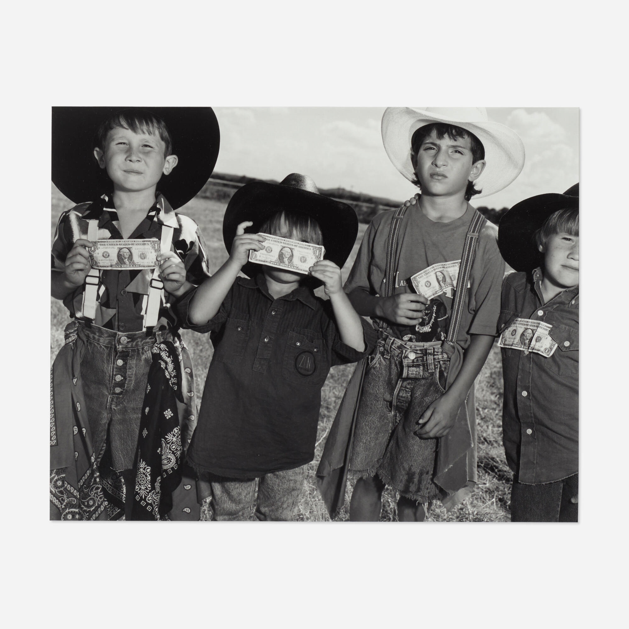 Young Bull Riders with Dollar Bills, Boerne Rodeo, Texas by Mary Ellen Mark, 1991