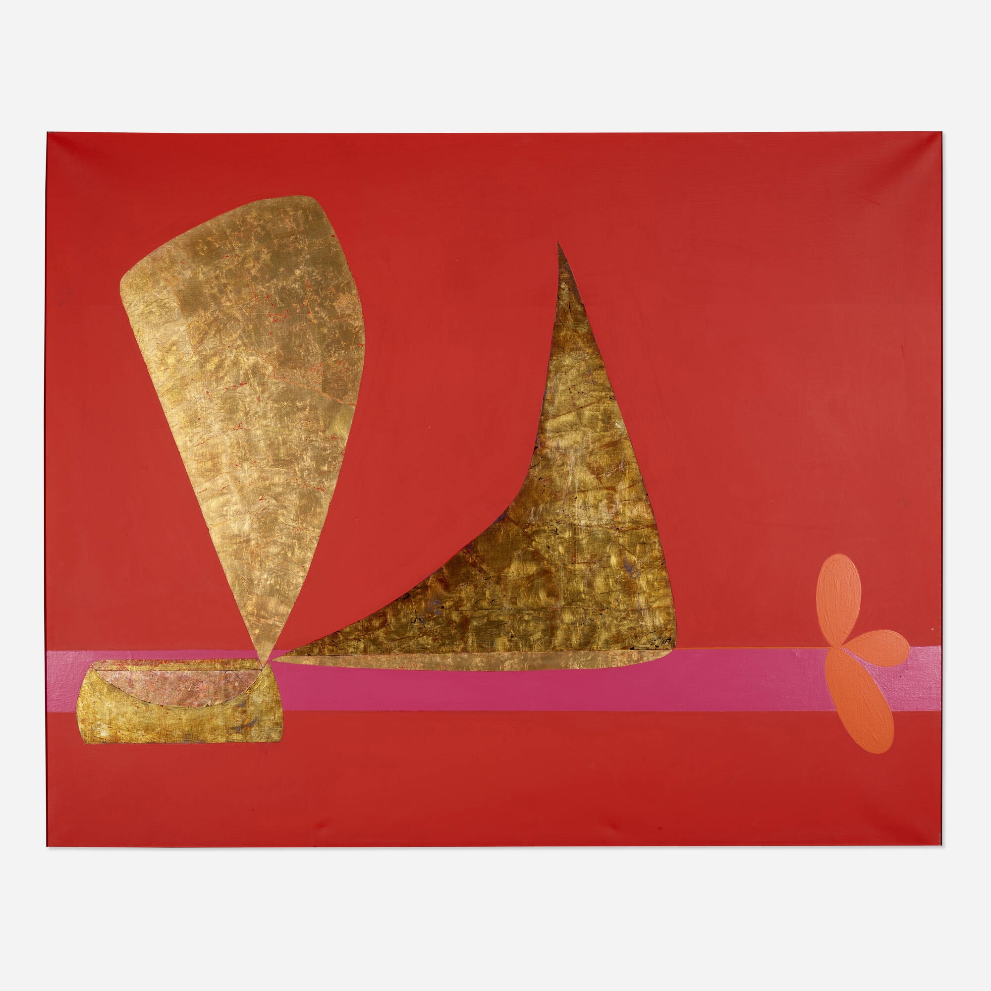 Artwork by Rodolfo Mishaan, La barca (from the La Codicia series), Made of oil and gold leaf on canvas