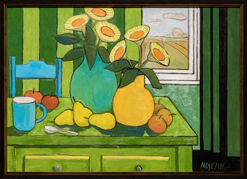 Artwork by Michał Ostaniewicz, Still life on a green table, Made of Oil, Board