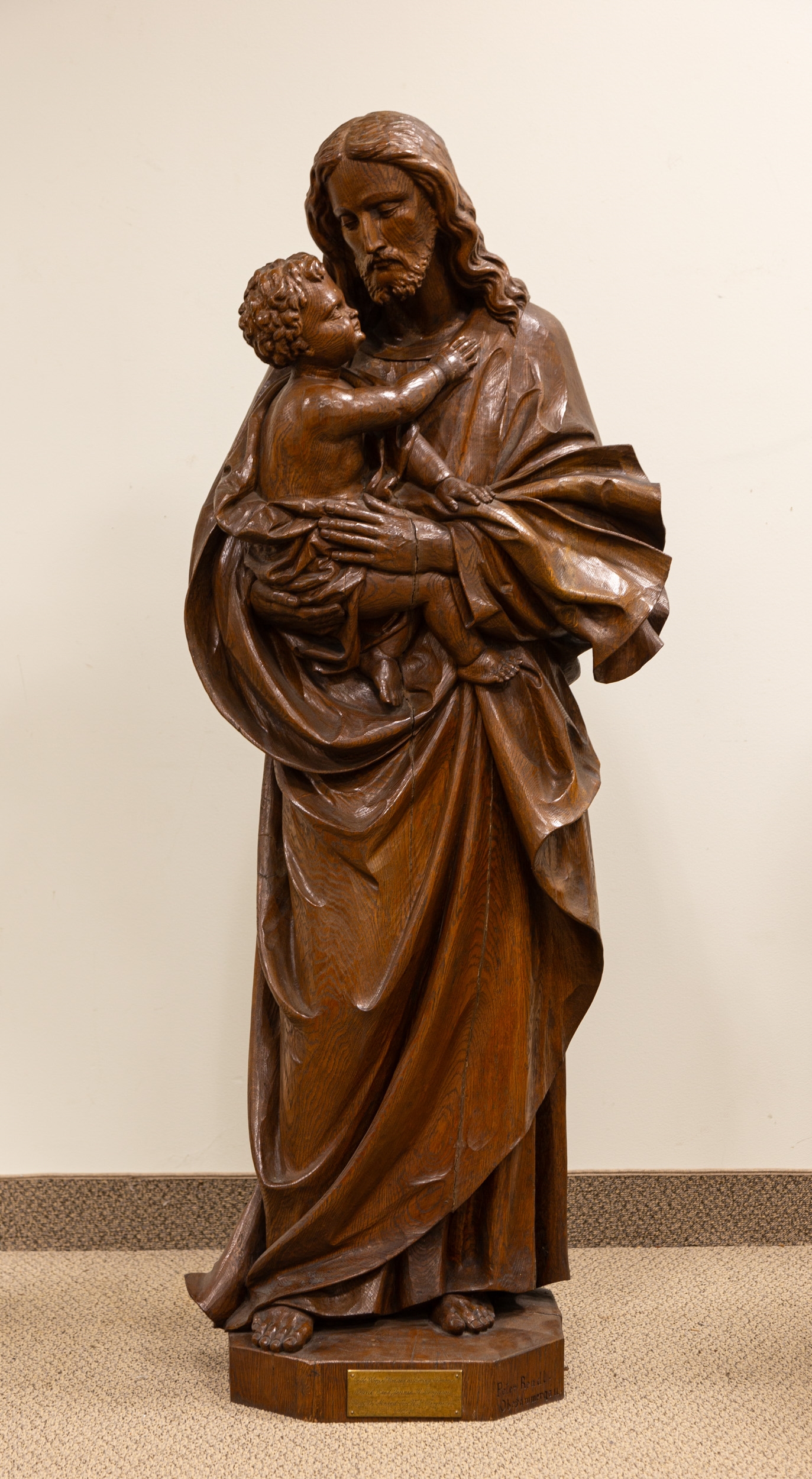 Artwork by Peter Rendle, Joseph and Christ Child Sculpture, Made of carved oak
