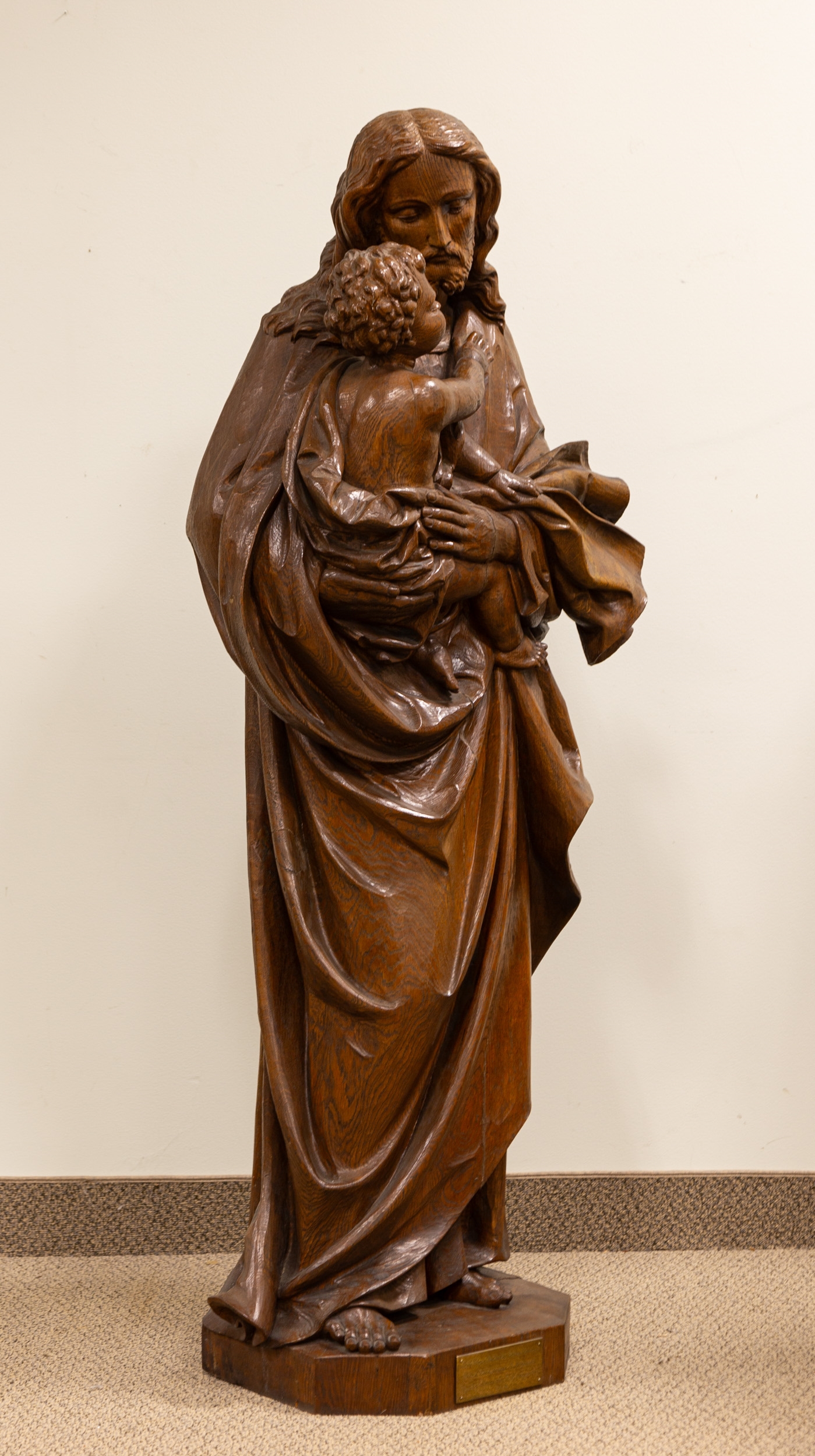 Artwork by Peter Rendle, Joseph and Christ Child Sculpture, Made of carved oak