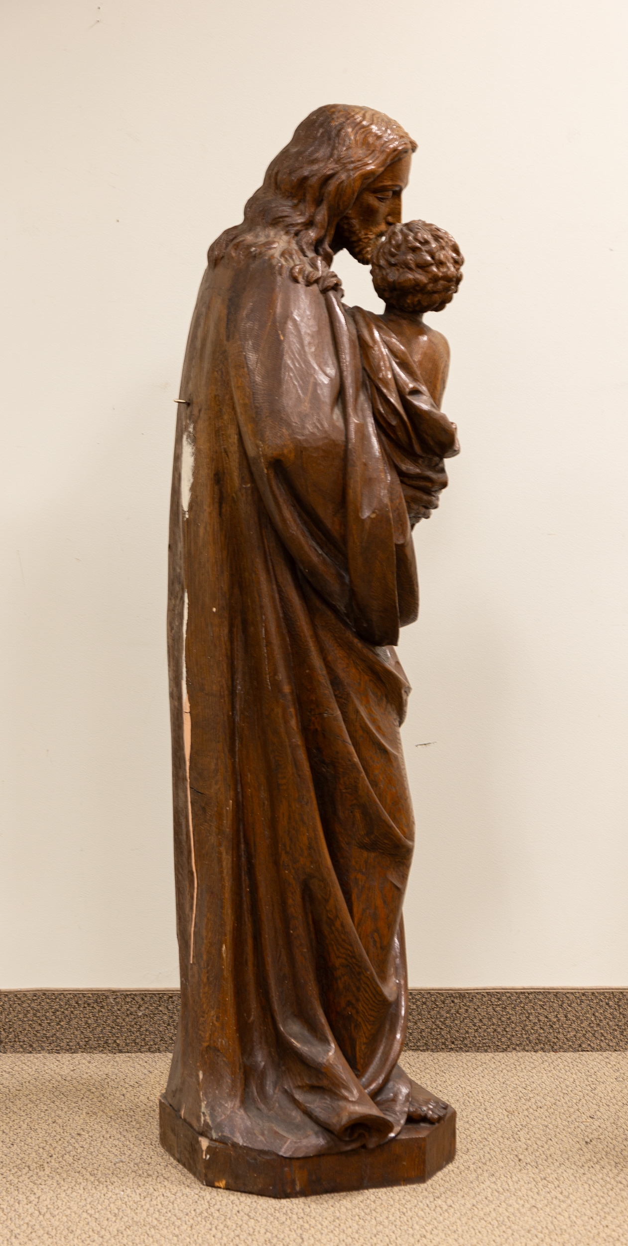 Artwork by Peter Rendle, Joseph and Christ Child Sculpture, Made of carved oak