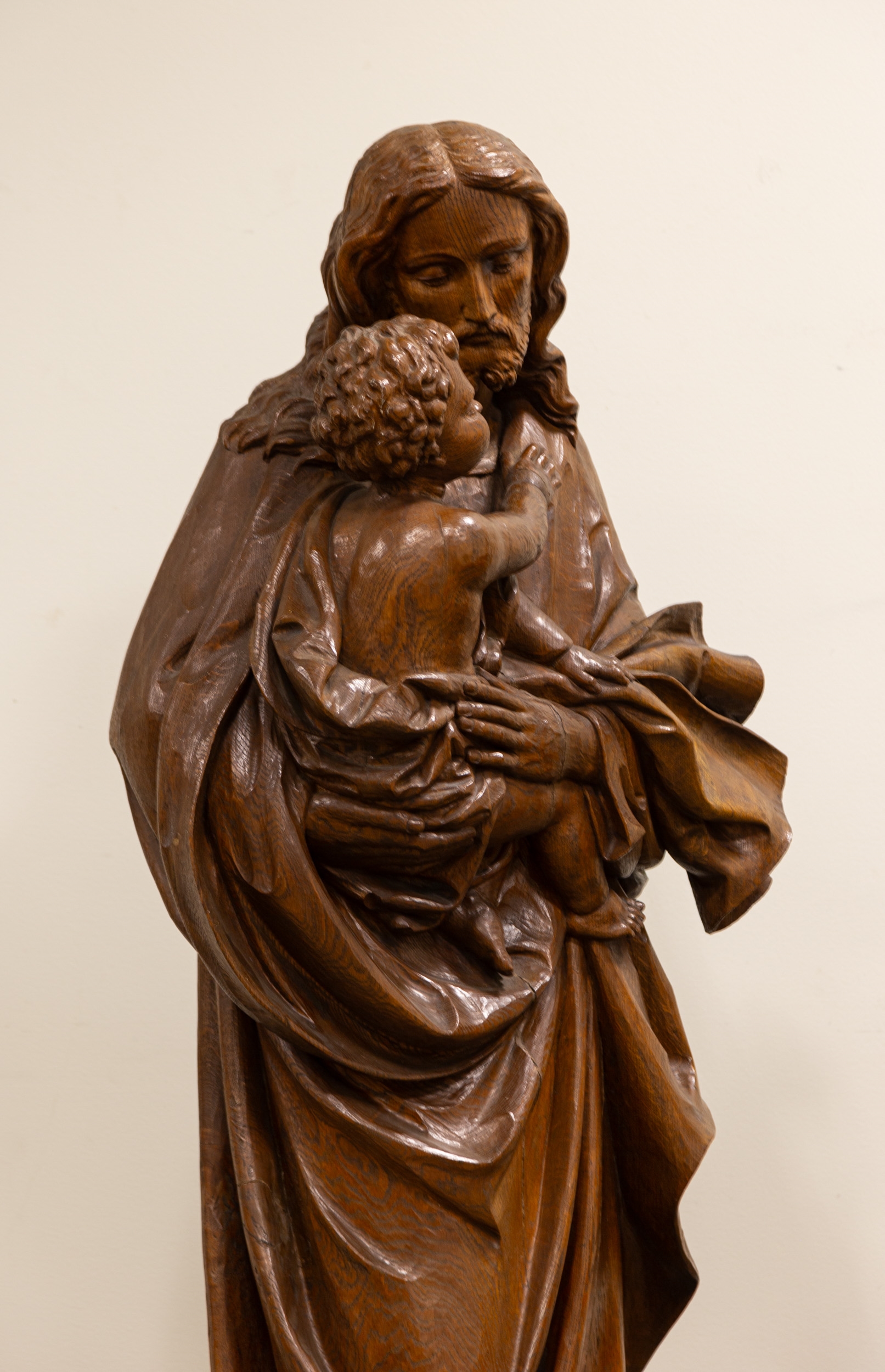 Artwork by Peter Rendle, Joseph and Christ Child Sculpture, Made of carved oak