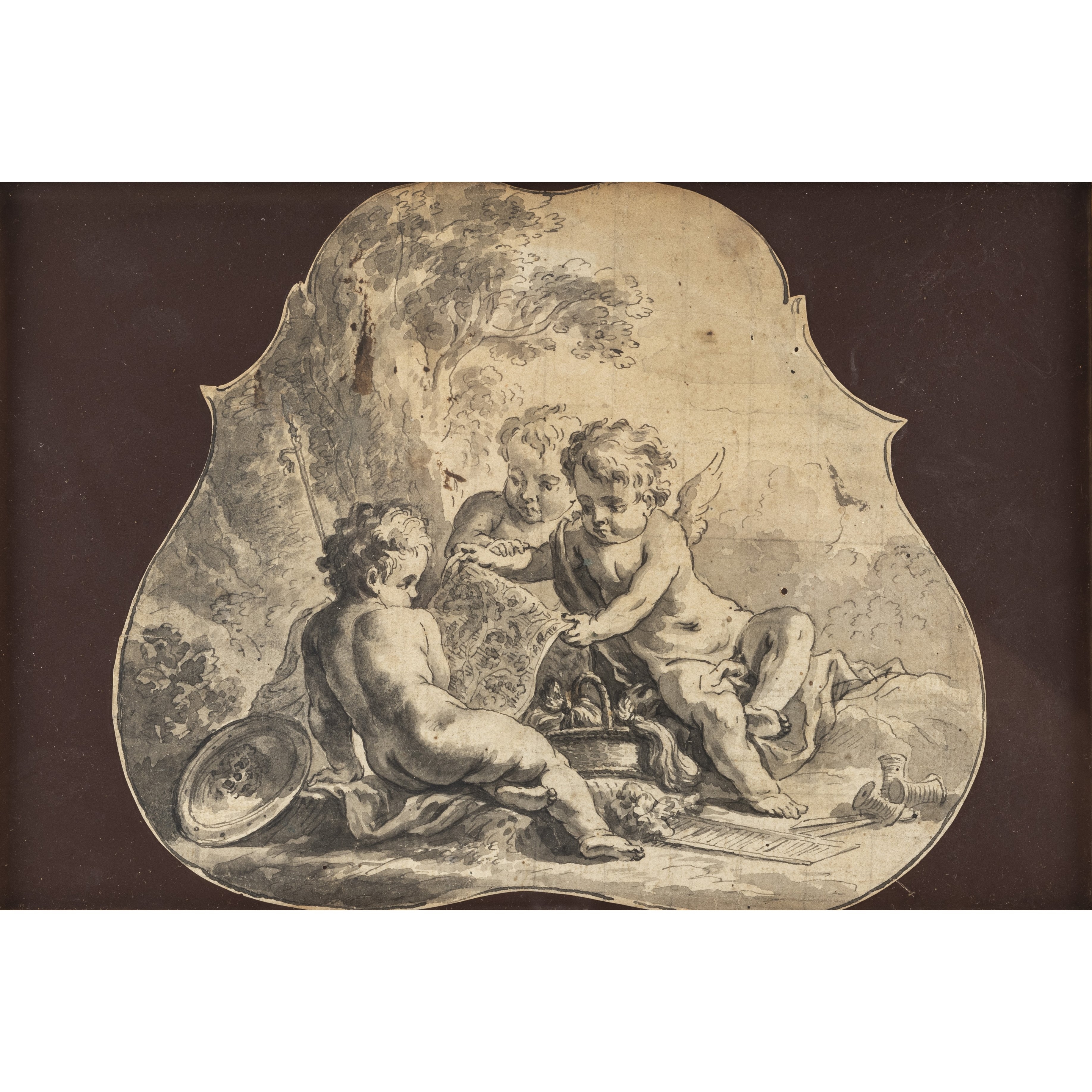Artwork by German School, 18th Century, Allegory of wool weaving, Made of Pen and brush in black, gray-blue wash