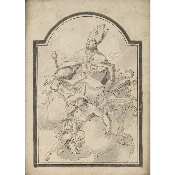 Two drawings: Bishop with putti in clouds and Saint Joseph by German School, 18th Century, 18th century