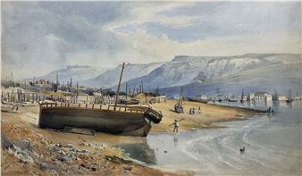 Coastal Landscape with Beached Ship and Figures - Lieutenant General Henry Francis Hancock