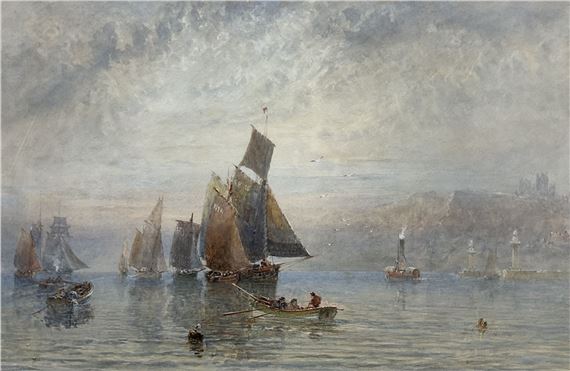 George Weatherill | Shipping in Whitby Harbour by Moonlight looking ...