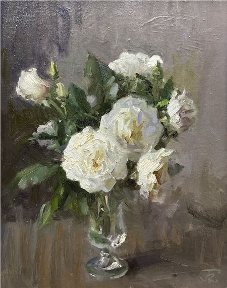 John R. Townsend | Still Life of White Roses in a Glass | MutualArt