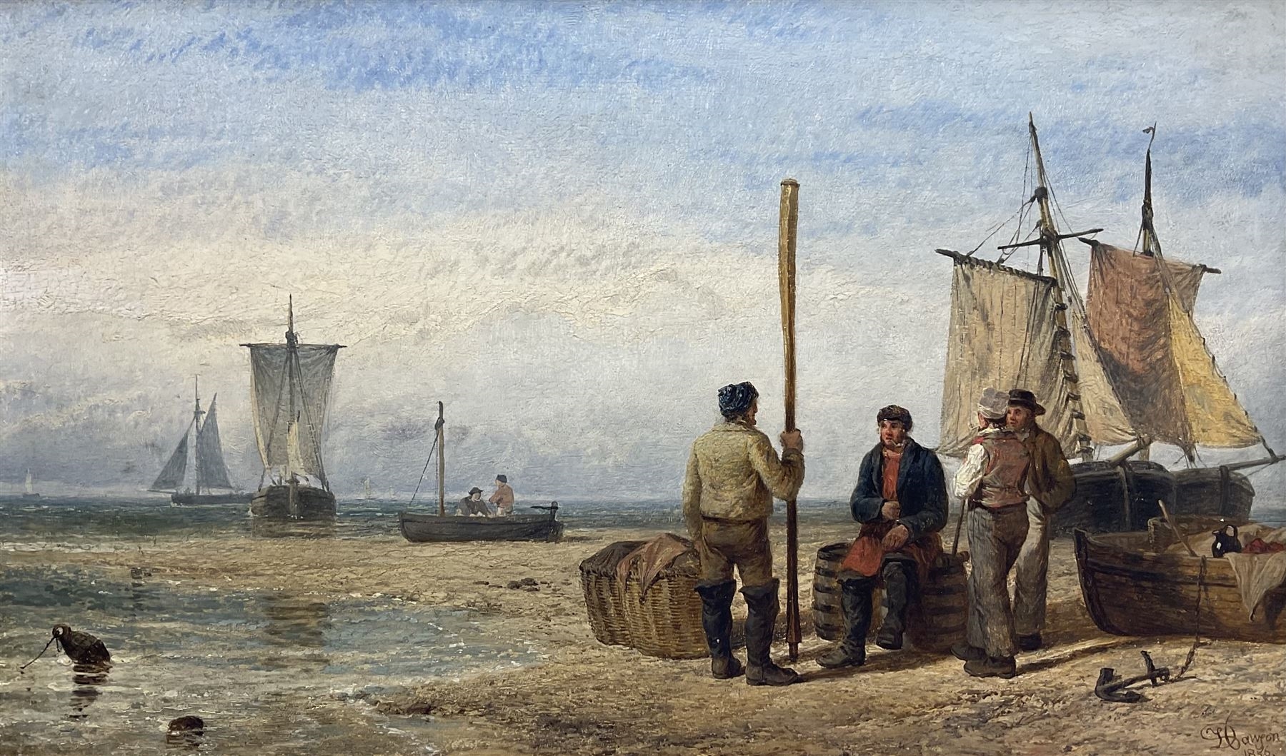 Fishermen in Discussion on the Beach by Henry Dawson, dated 1856