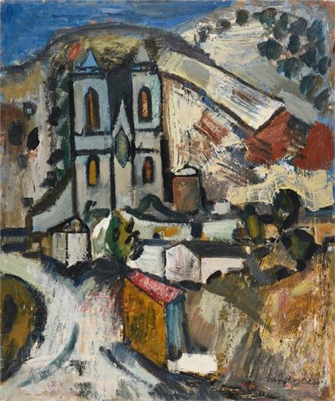 Church in a hilly landscape, circa 1948 by Marcel Saint-Jean, circa 1948