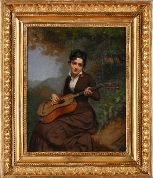 Woman with guitar by Antoine Flachat