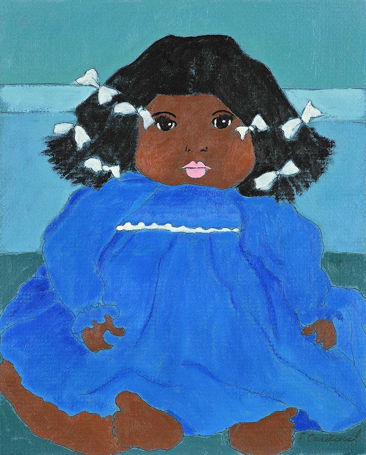 Artwork by Francoise Cardinal, Tootsie in Blue Dress, Made of oil on paper board