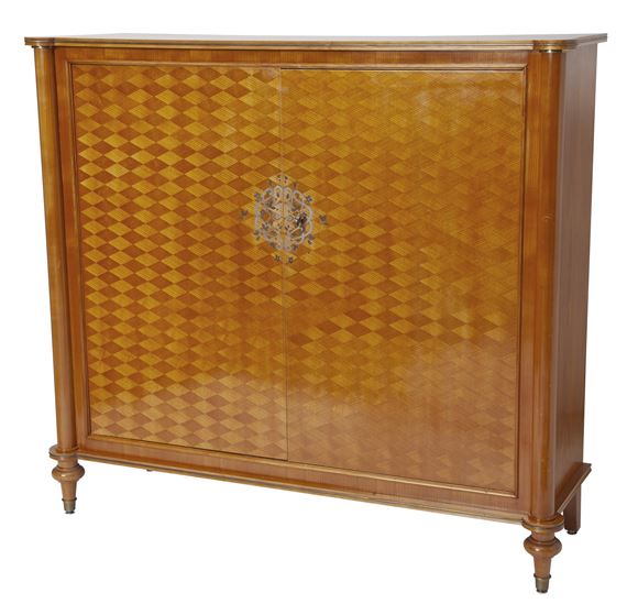 Inlaid Satinwood and Fruitwood Cabinet by Jules Leleu, 1950s