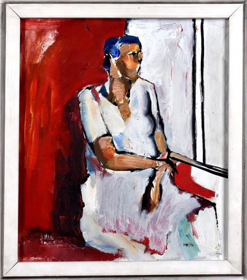 Sture Meijer 1931-2023 Oil on panel Portrait of woman with window Signed: Meijer Dimensions of panel: 45 x 39 cm Dimensions including frame: 51 x 45 cm Condition report: No remarks by Sture Meijer, 1931-2023