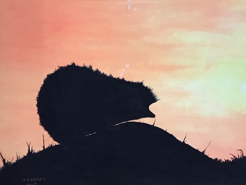 Artwork by J. A. Harmer, a rickshaw at sunset, Made of oils on board