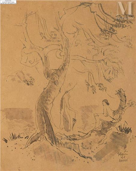 "Elegantes tonkinoises au bord du grand lac" by Saint-Maur, 1942