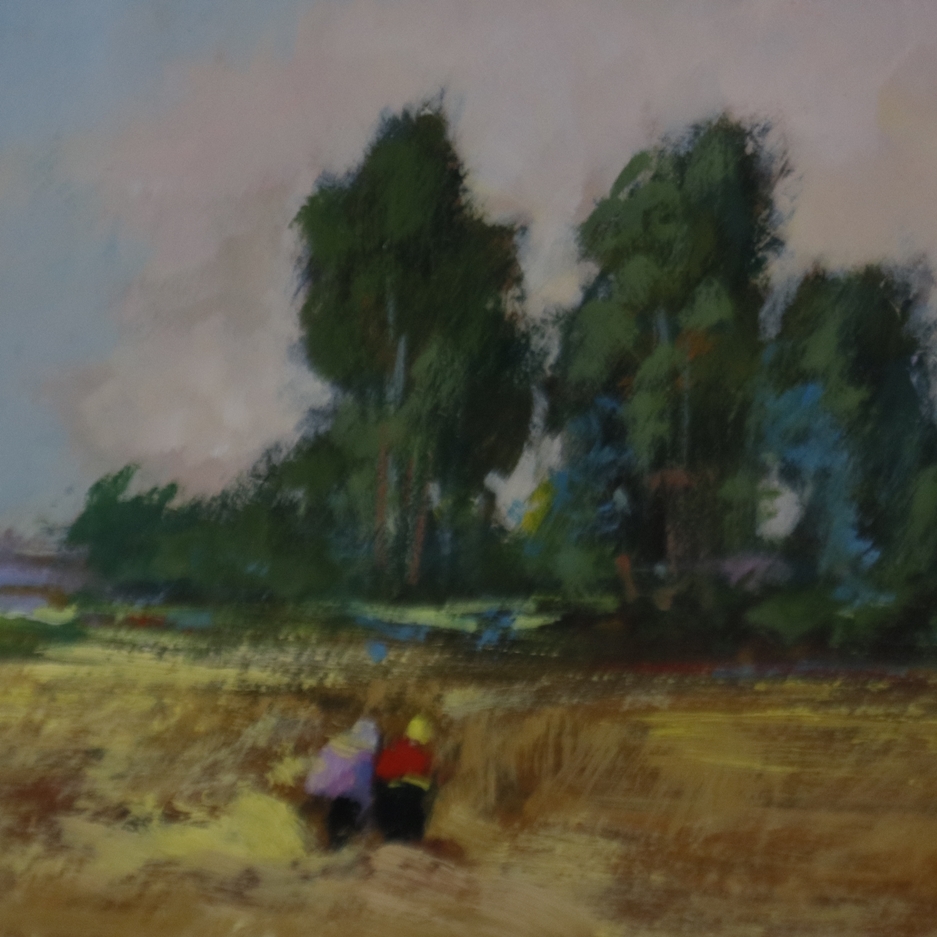 Artwork by Mario Gianello, Gianello, Mario (* 1935 in Bologna) - Bei der Ernte, Öl auf Holzfaserplatte, unten rechts signiert, Made of oil on wood