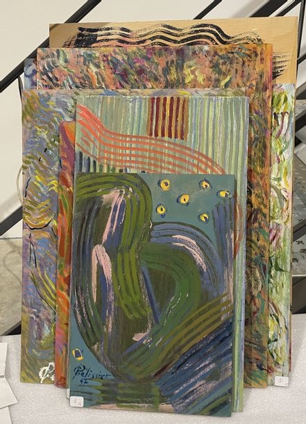 Artwork by Gilbert Pélissier, Gilbert PELISSIER (Born 1924) 8 Compositions Acrylics on wood, Made of wood