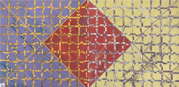 1924) Two geometric compositions Mixed media on canvas by Gilbert Pélissier, Dated 1978