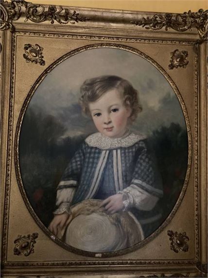 XIXth CENTURY SCHOOL Portrait of a child with a hat Oil on canvas signed lower left L. DEVEDEUX ? 1852 68 x 55 cm by Louis Devedeux, 1852