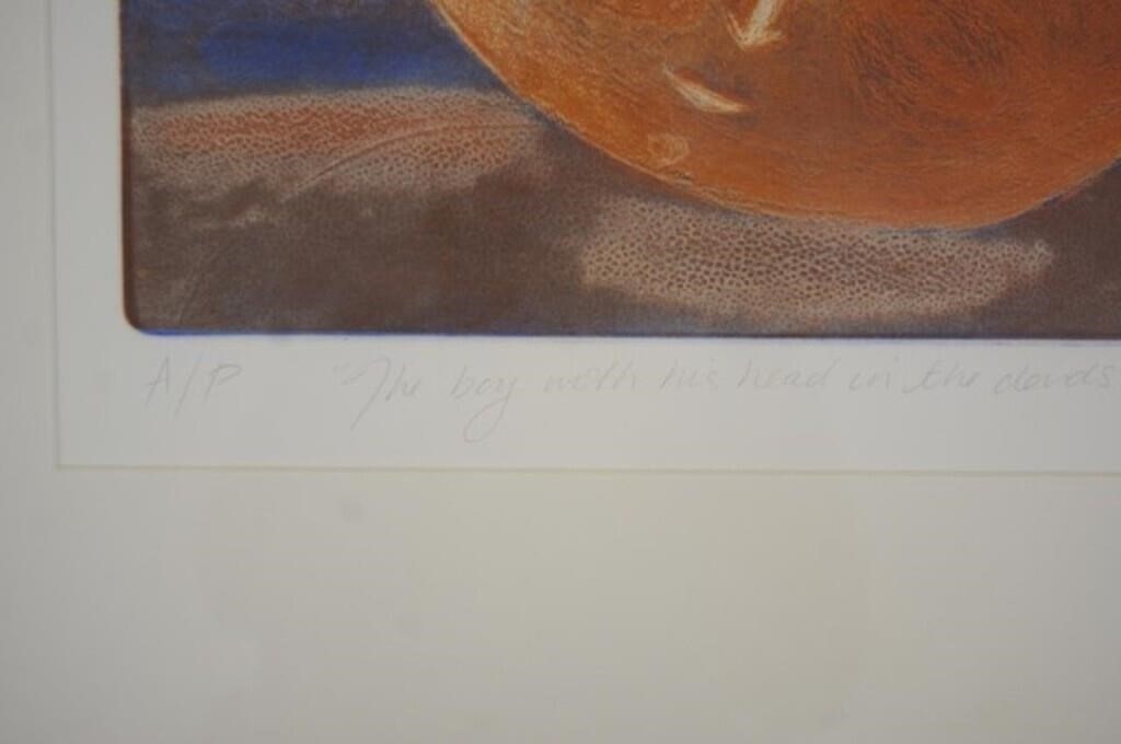 Artwork by Dianne Fogwell, The Boy with his Head in the Clouds, Made of coloured etching