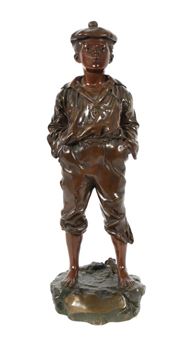 "Mousse Siffleur" (Pfeifender Knabe), Bronze patiniert, vollplastische Ausführung eines pfeifenden Jungen mit Barett, die Hände in der Hosentasche, auf einem Natursockel stehend, vorne bez. - Vaclav Szczeblwski