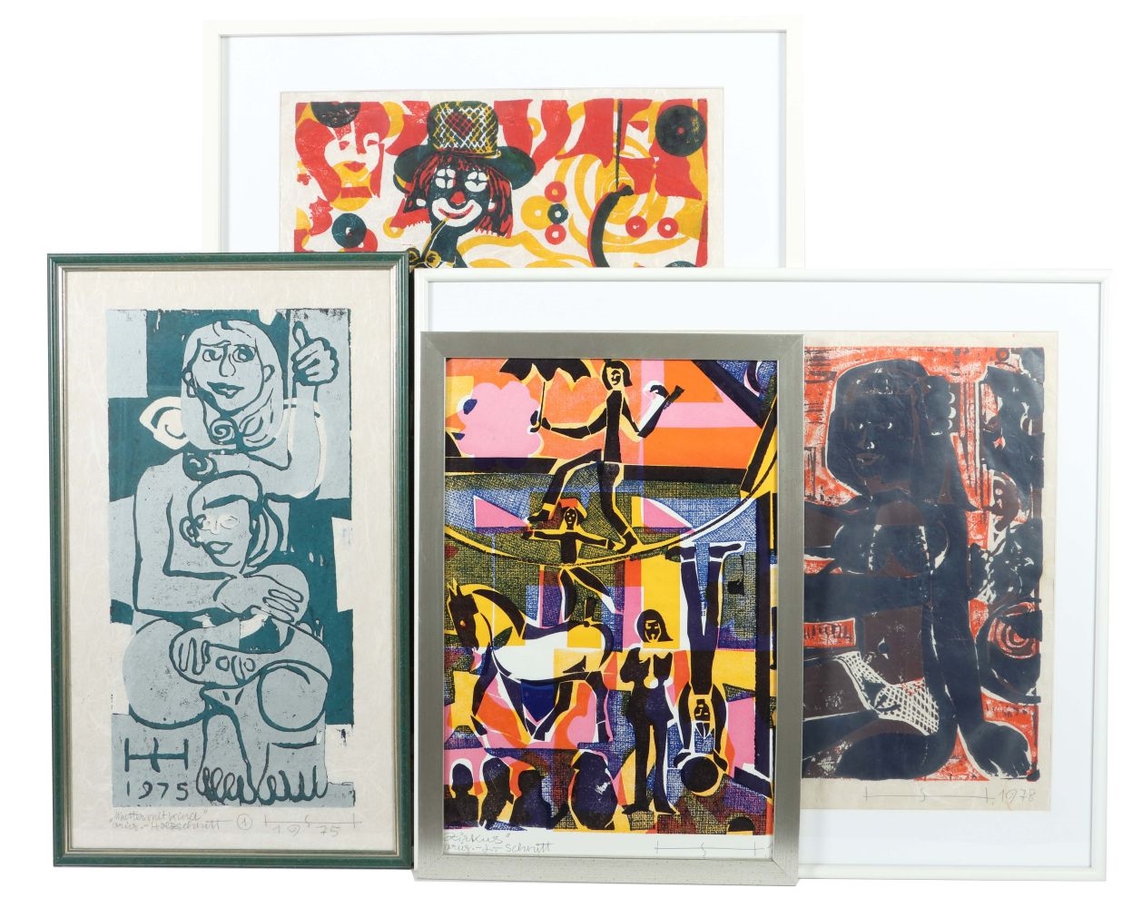 Artwork by Hans Hahn-Seebruck, best aus: "Mutter mit Kind", "Zirkus", "Clown" und "Die Lauscher", variierende Darstellungen, je sign.