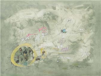 "Blauer Beobachter der Gelbfigur", abstrakte Komposition, unten rechts sign. - Heinz Nowag