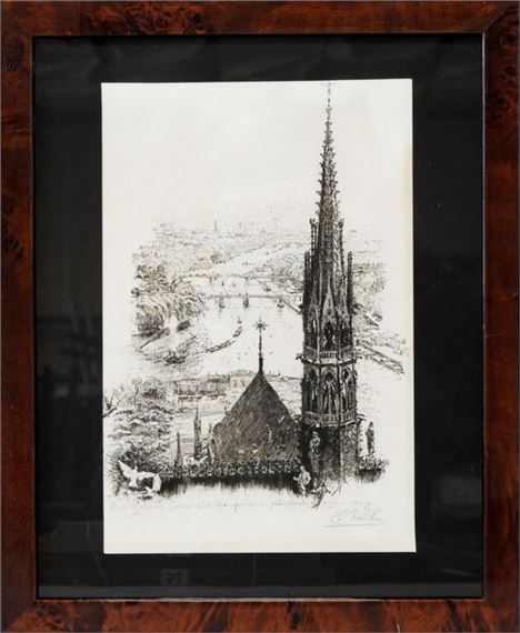 Charles JOUAS (1866-1942) View of Viollet-le-Duc's spire at Notre Dame de Paris by Charles Jouas, dated April 1927