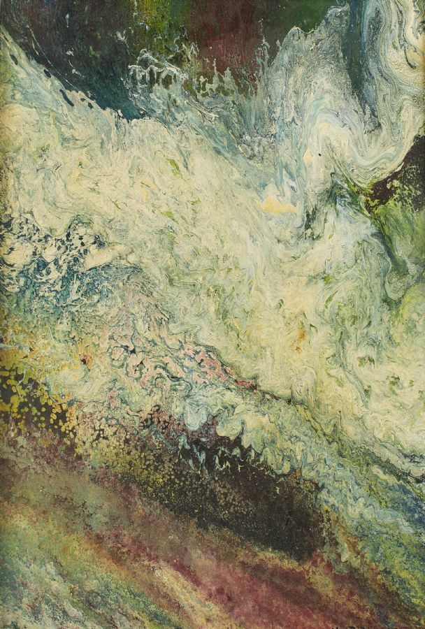 Artwork by Kurt Björkegren, Sweden. "Syndafloden kommer". Signed. Oil on panel, Made of Oil on panel