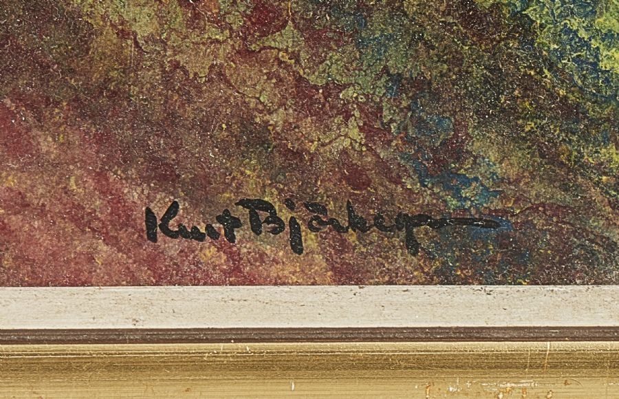 Artwork by Kurt Björkegren, Sweden. "Syndafloden kommer". Signed. Oil on panel, Made of Oil on panel