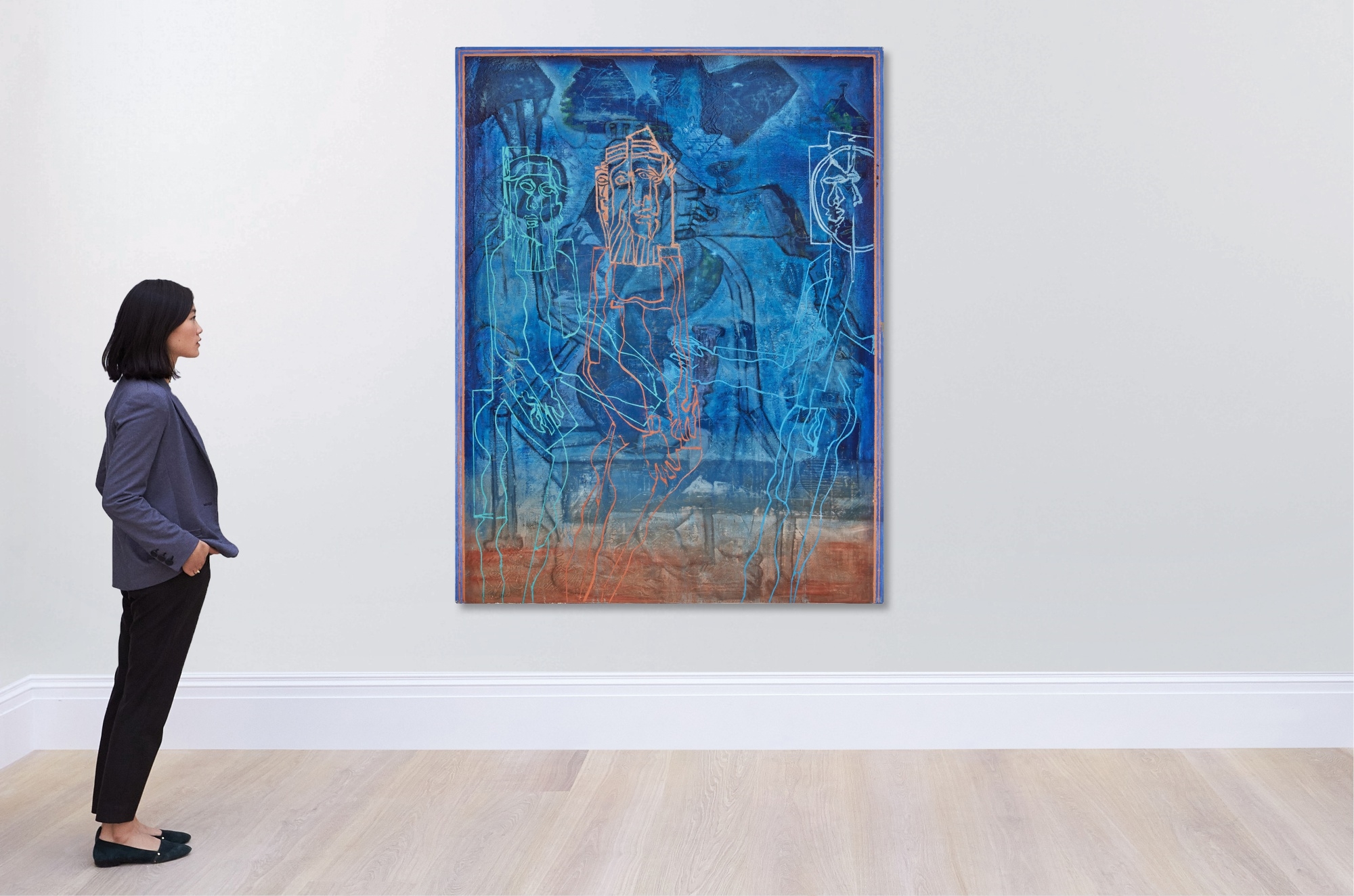 Artwork by Mohan Samant, Three Priests, Made of Mixed media on canvas