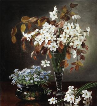 Still life with flowers and beech branches ins a vase - Julie Hamann